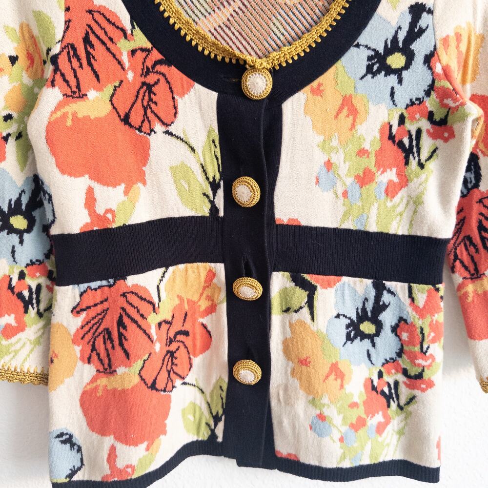 Lia Molly New Orleans Anthropologie Floral Cardigan Sweater Size Small - Picture 3 of 5